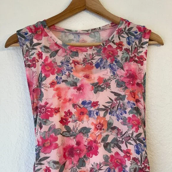 Vici Dee Elly Floral Mesh Ruched‎ Sleeveless Midi Dress L Wedding Guest Formal - Picture 5 of 12